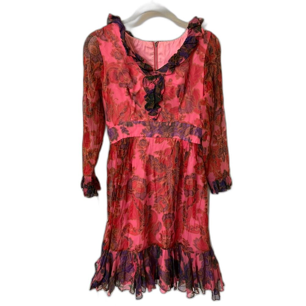 vintage pink chiffon floral dress